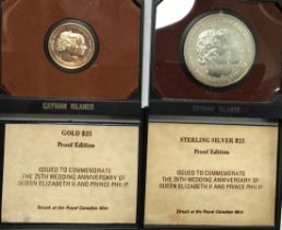 Scarce 1972 Cayman Islands Gold (.500) & Sterling Silver Proof $25 Coins in Original Presentation