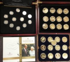 House of Windsor 24ct gold plated crown collection of 25 Medallic issues with Certificate. Also