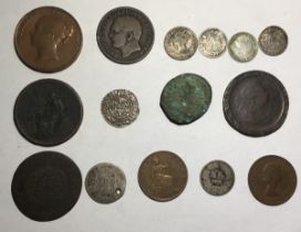 Small collection of British and World Coins includes European hammered medieval coin.