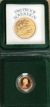 Royal Mint 1980 Proof Sovereign in Original Case with Certificate of Authenticity.