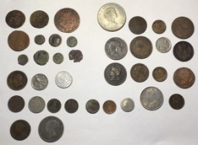 Collection of British and World coins, including Roman coins, Victorian India Silver Rupee,