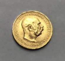 Austrian 1915 Gold 20 Corona Coin.