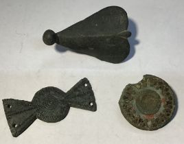 2nd century Roman copper alloy flat and plain edged disc brooch. Pin, part of catchplate and small