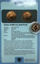 Scarce 1979-82 UNICEF Gold Proof Coin with Certificate for Turkey 10,000 Lira coin, .900 gold, 17.