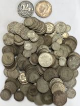 Large Collection of Pre 47 Silver Coins including Two George V Crowns. (Approximately 1179g).