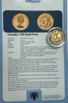 Scarce 1979-82 UNICEF Gold Proof Coin with Certificate for Canada struck by the Royal Canadian