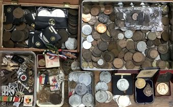 Collection of British & World Coins with local issued Coronation medals some in Original Cases.
