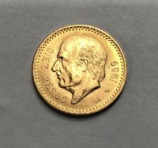 Mexican 1959 Gold 10 Pesos.