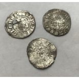 Three Edward II Silver Pennies, one London Mint (crack to centre of flan), one Canterbury one