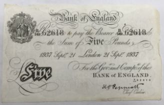 Operation Bernhard £5 Banknote Prefix B149 London 21st Sept 1937.