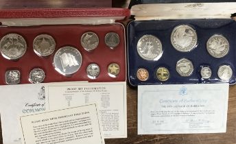 Part Silver Proof Coin Sets of 1974 Barbados, Bahamas in Original Presentation Cases with