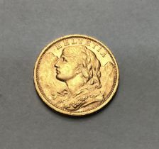 Swiss 1901B Gold 20fr. 6.48g.