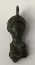 Rare Roman Bronze Knife End in the form of Mars god of War, Approximately 5cm tall and 2cm wide.