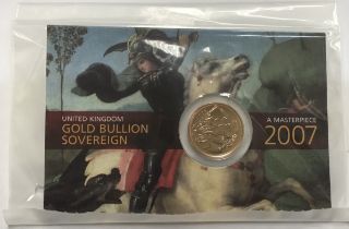 Royal Mint 2007 Gold Bullion Sovereign on Original Presentation Card in Original Packaging bag. (#)