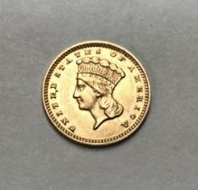 American 1874 Gold One Dollar.