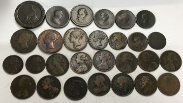 Collection of British Copper Coins including 1797 Cartwheel Twopence George III coins, Victorian