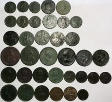 Collection of Milled British Copper Coins including Charles II, William III, George I, George II,