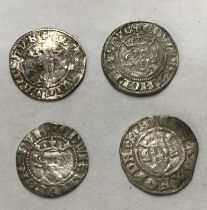 Four Edward I Silver Pennies, Two London Mint, one Durham and one Canterbury.