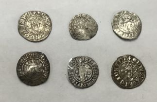 Six Edward I Silver Pennies, four London Mint, one York and one Canterbury.