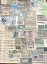 Large Collection of World Banknotes, includes Russian, Polish, Finland, German, Hungary, Italy,