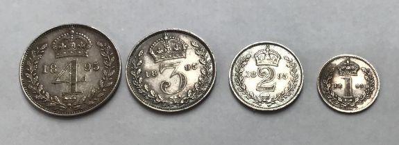 Victorian 1895 Maundy Set of Four, Three, Two and One Pence.