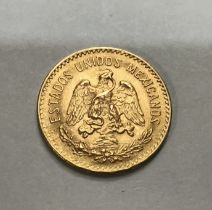 Mexican 1920 Gold 5 Pesos.