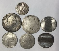 Collection of early Milled British Silver Coins including Charles II 1679 Threepence (holed),