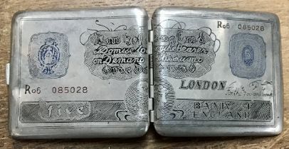 Novelty white metal banknote holder (too thin for cigarettes) engraved in the form of  a Bank of