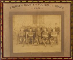 Derby County: A framed and glazed, Derby County Football Team 1890-91 photograph. Pollard Graham.