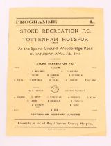 Football: A rare single-sheet football programme, Stoke Recreation v. Tottenham Hotspur Juniors, 5th