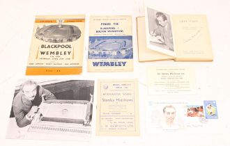 Football: A collection of assorted football memorabilia, some signed, of Blackpool and Stanley