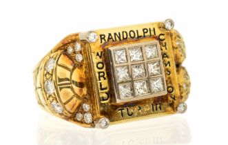 Boxing Interest: A gentleman's diamond and 14ct gold signet ring, designed as a boxing ring, made