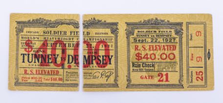 Boxing: A Ringside ticket for the 1927 World Heavyweight Boxing Championship, Gene Tunney v Jack