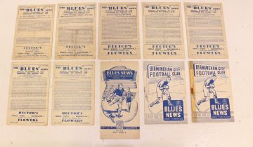 Birmingham City: A collection of ten Birmingham City programmes, to include: 1946, 1947, 1948, and