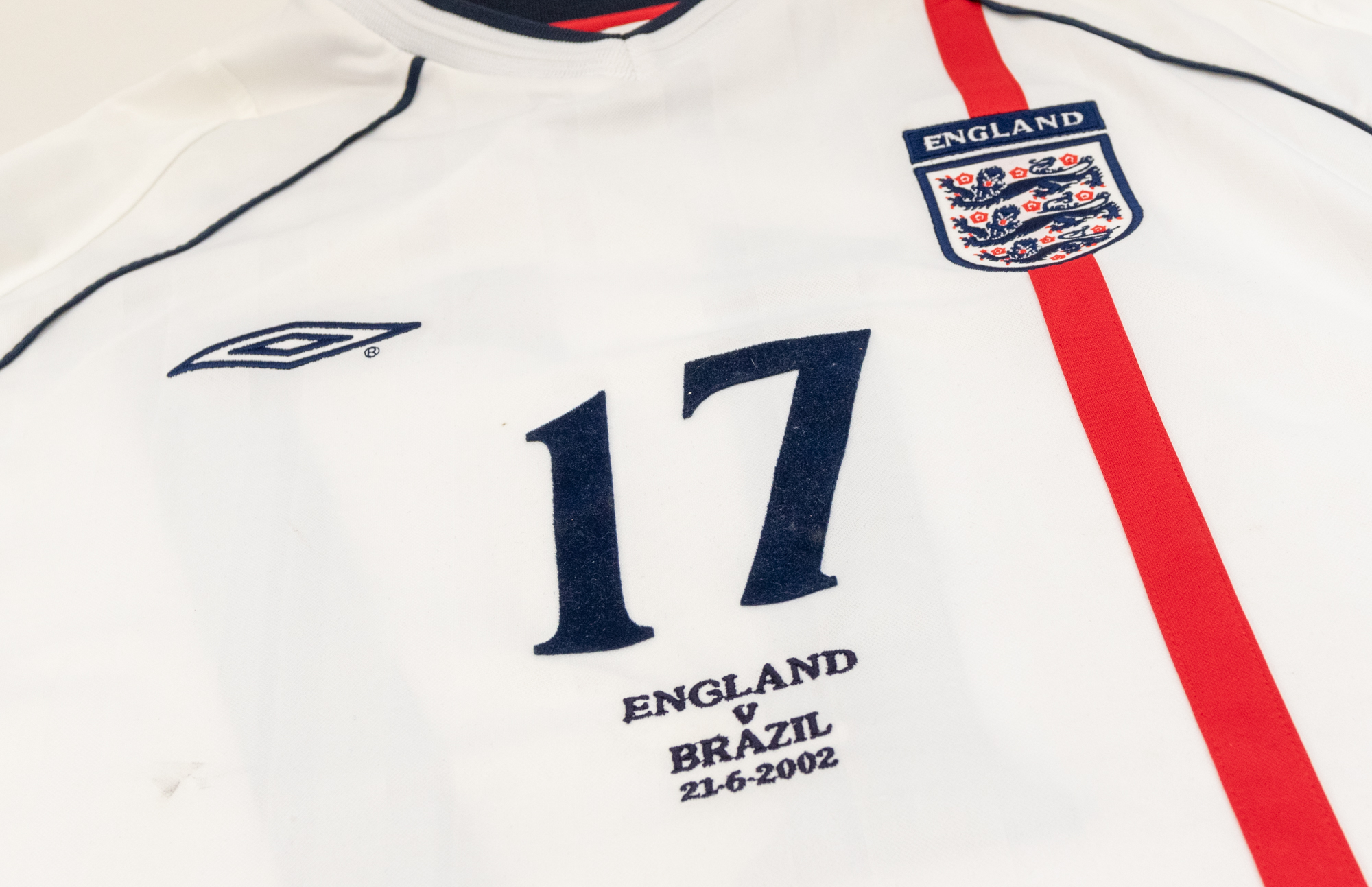 England: An England v. Brazil, World Cup 2002, 21st June 2002, match issued white England shirt. - Image 4 of 5