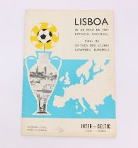 European Cup: A 1967 European Cup Final match programme, Inter Milan v. Celtic, 25th May 1967,