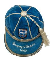 England: An England cap, awarded to Bobby Moore for his appearance against Hungary in the Chile 1962