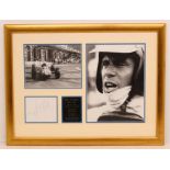 Motorsport: A framed and glazed montage of Jim Clark, comprising a portrait photograph, an action