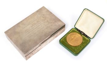 Football: A hallmarked silver cigarette box, presented to Billy Wright, the lid bearing inscription: