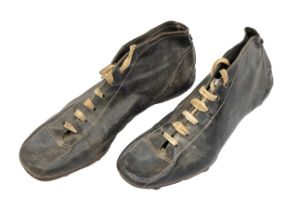 Football: A pair of football boots, black leather, worn by Stanley Matthews, circa 1953-54 season.