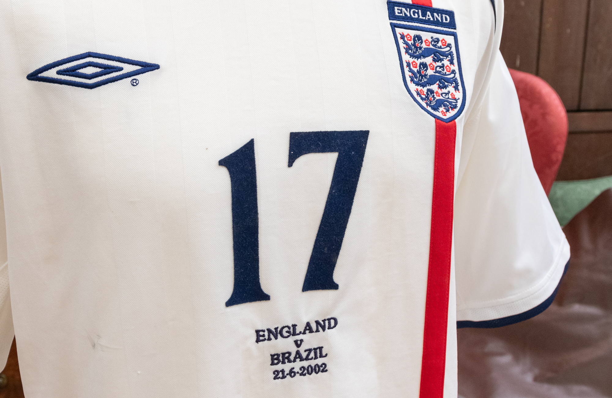 England: An England v. Brazil, World Cup 2002, 21st June 2002, match issued white England shirt. - Image 2 of 5