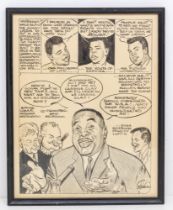 Boxing: An original cartoon artwork by Dick Johnson, circa mid-1960s of Sonny Liston and Cassius