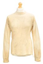 Leeds United: A white match-worn Leeds United shirt, 1966, with crew-neck collar, long-sleeves,