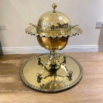 C.1900 Middle Eastern solid brass fire pit with matching top. A large example with pierced cover &