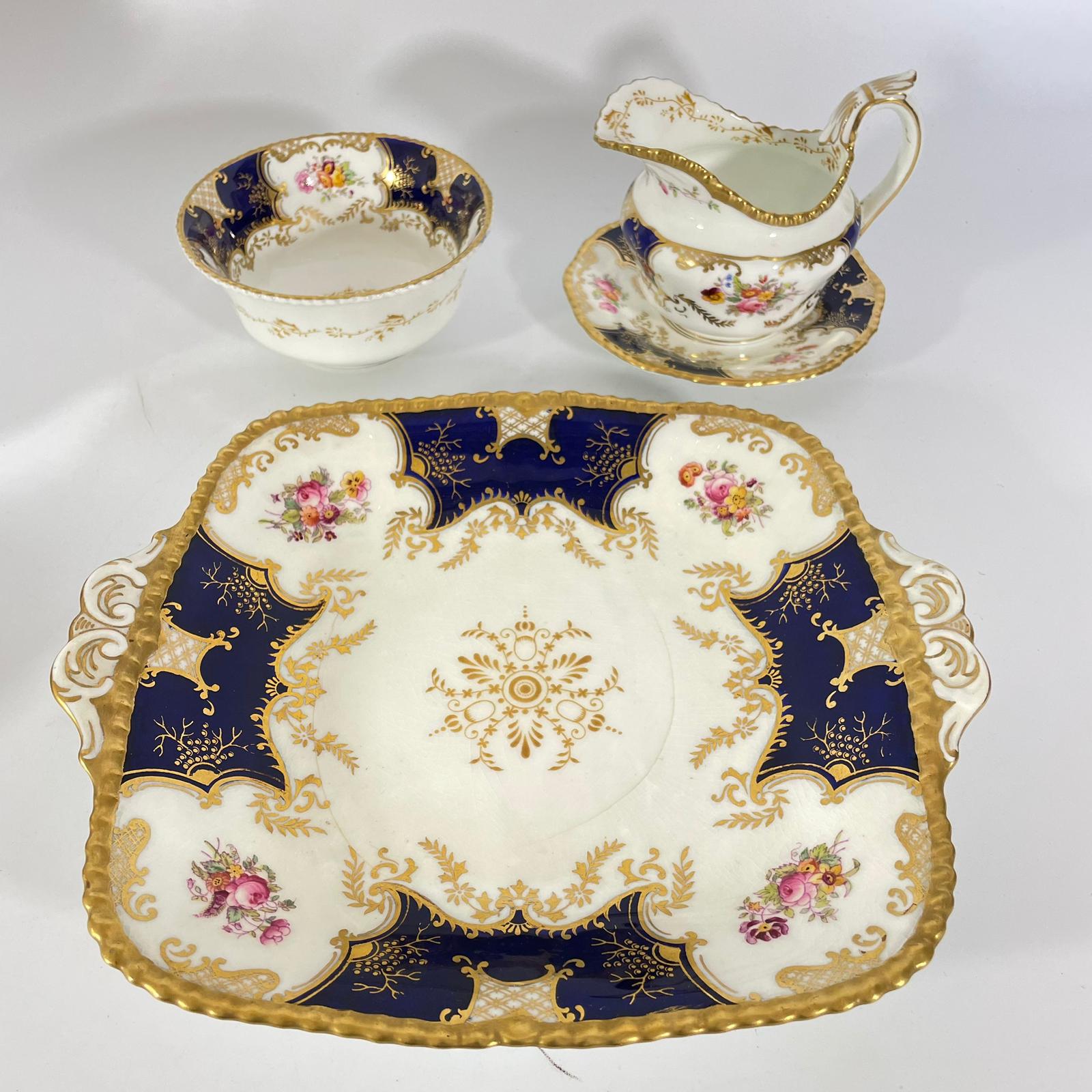 Part coalport cobalt blue batwing tea-set comprising of 11 cups, 12 saucers, 12 tea plates, milk - Image 6 of 16