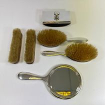 Silver backed dressing table set of 4 brushes & a mirror & a silver mounted ink blotter, Charles &