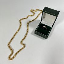 750 18ct Gold rope chain necklace (circa 16.5grams) And a 750 18ct Yellow Gold diamond & ruby
