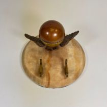 A copper, brass and onyx inkwell/pen rest
