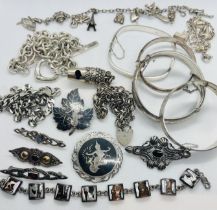 A collection of largely contemporary 925/sterling silver jewellery. Approximate weight 256 grams.