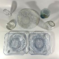 Glass collection: three dishes incl. one opaline & x 3 swedish pieces & 1 modern art glass pieces.